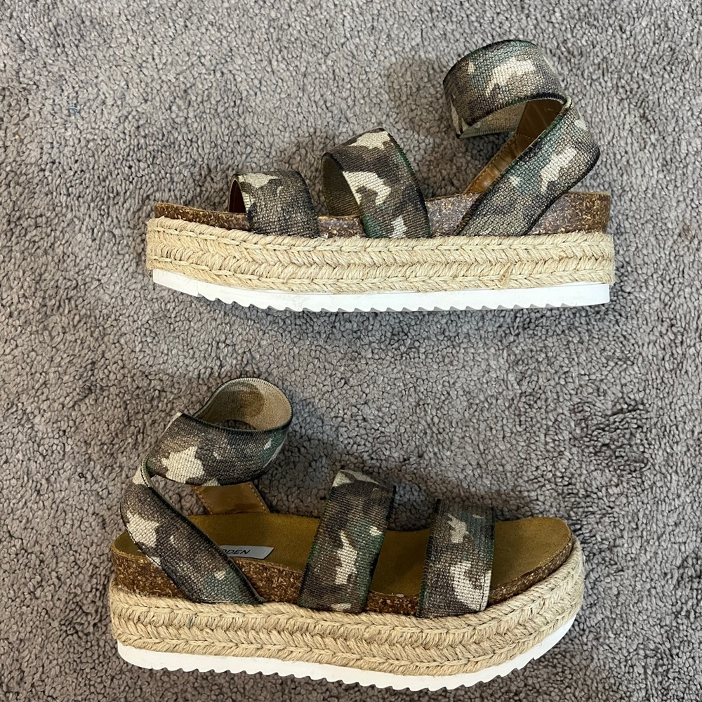 Steve Madden Camo Platform Espadrille Sandals - Green, Brown, Tan